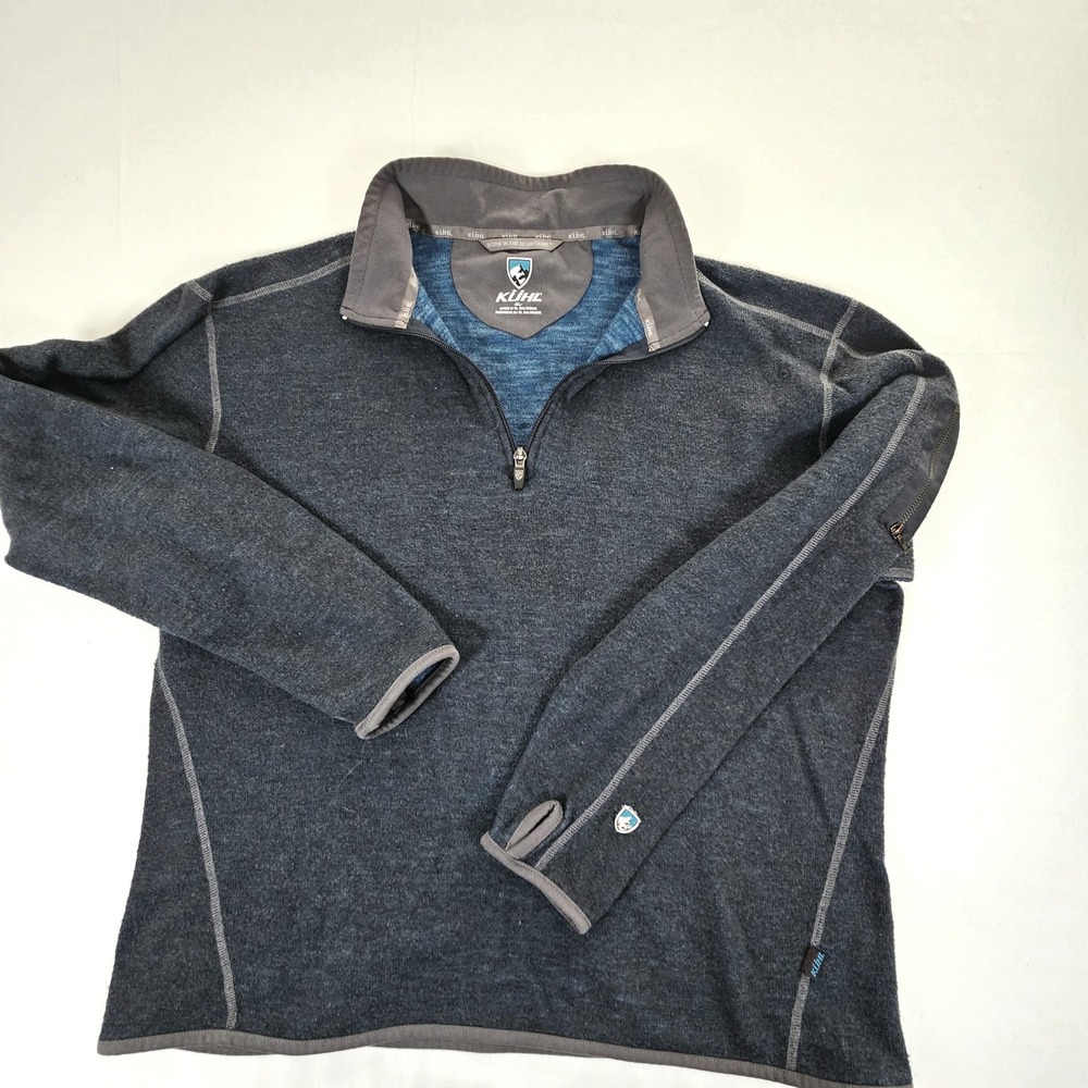 Kuhl Chianti Fleece 1/4 Zip Pullover Womens XL Gray Blue Wool Blend Thumbholes